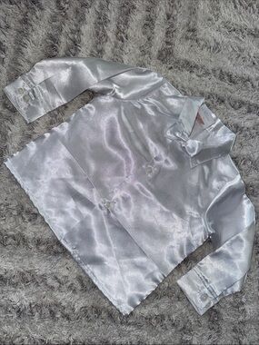 12m or 26lbs Vibtqge Zighi boys White Satin Button-Up Shirt with Bow Detail
